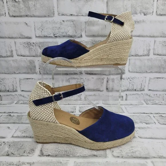NWOB Paseart Navy Suede Closed Toe Espadrille Wedges Size 7.5 - Picture 2 of 8